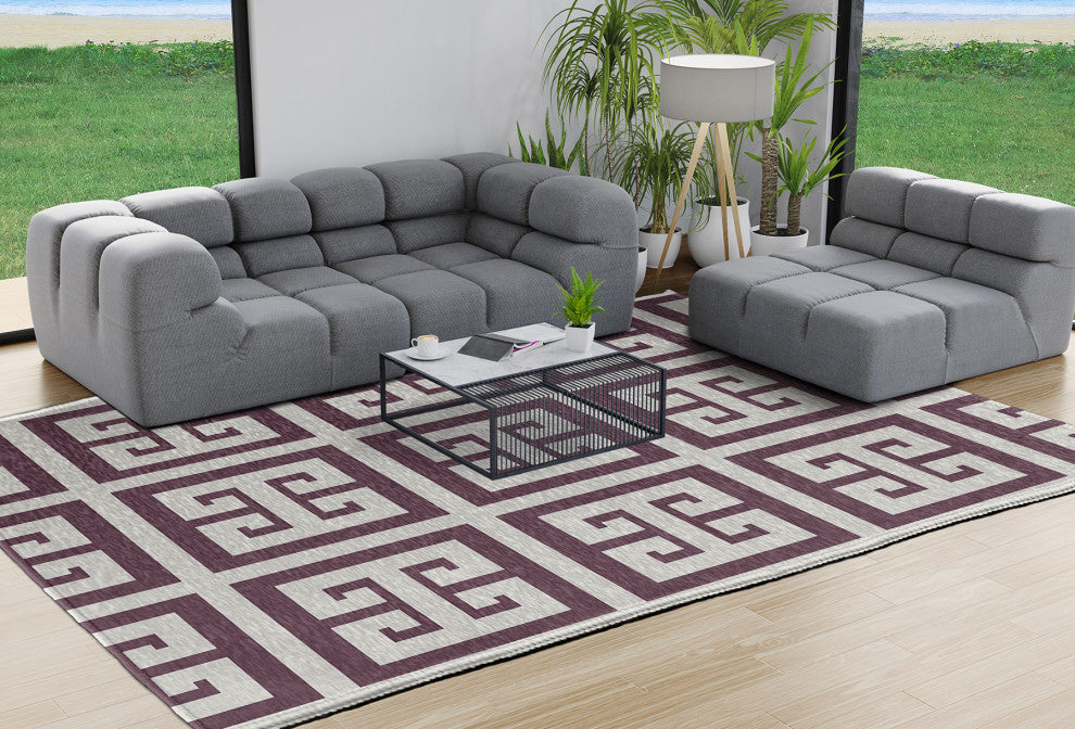 Greek Key Patterned Chenille Rug