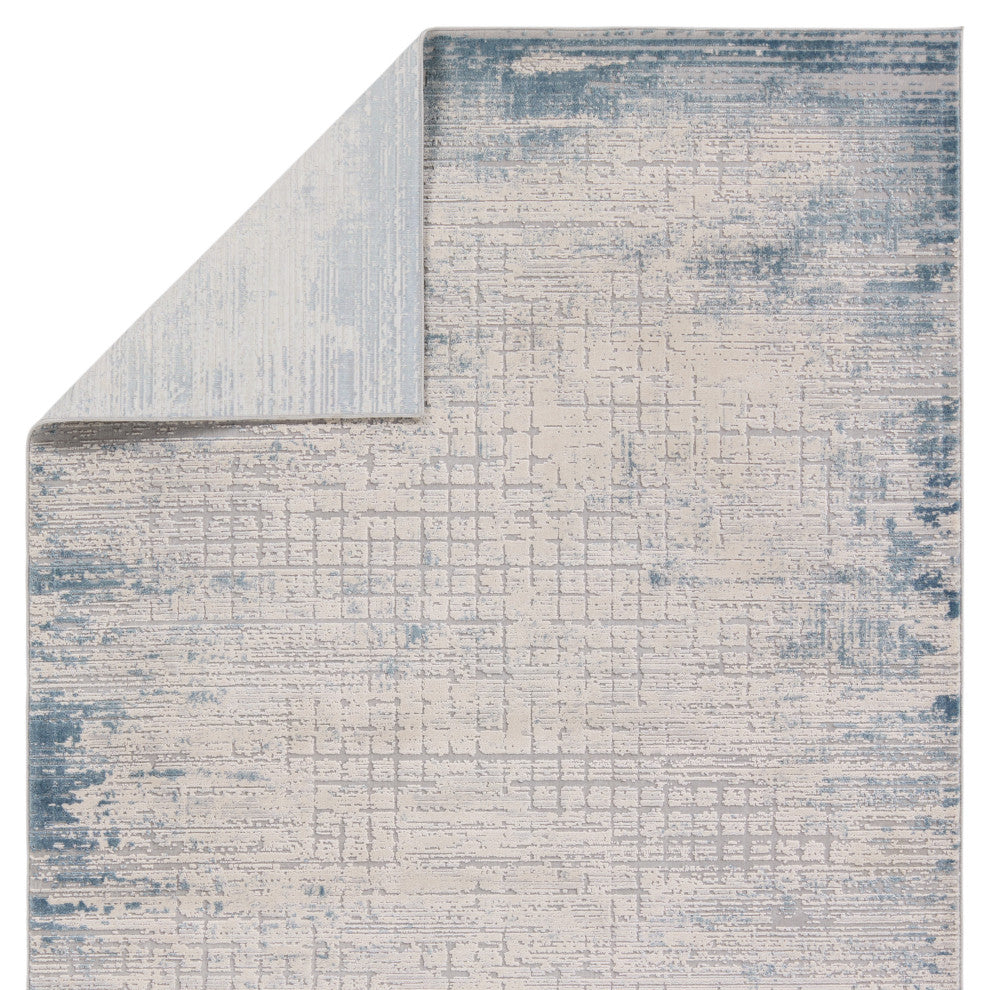 Chamisa Abstract Cream/ Blue Runner Rug 2'6"X10'