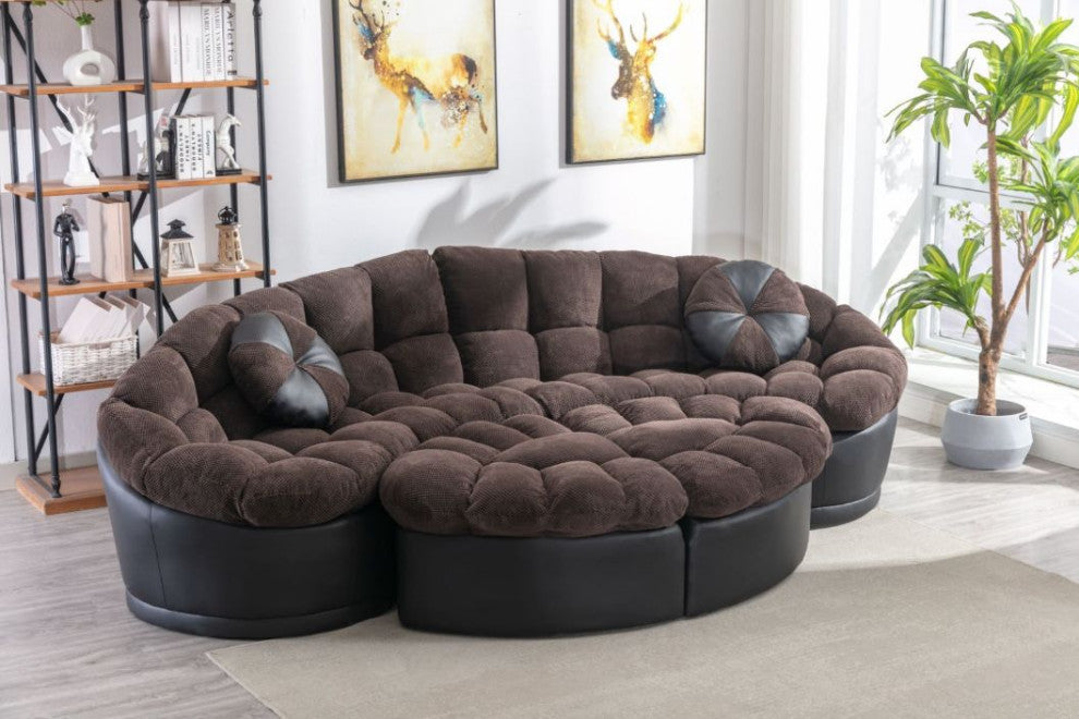 Papasan 4-Piece Crescent Sofa Set, Brown
