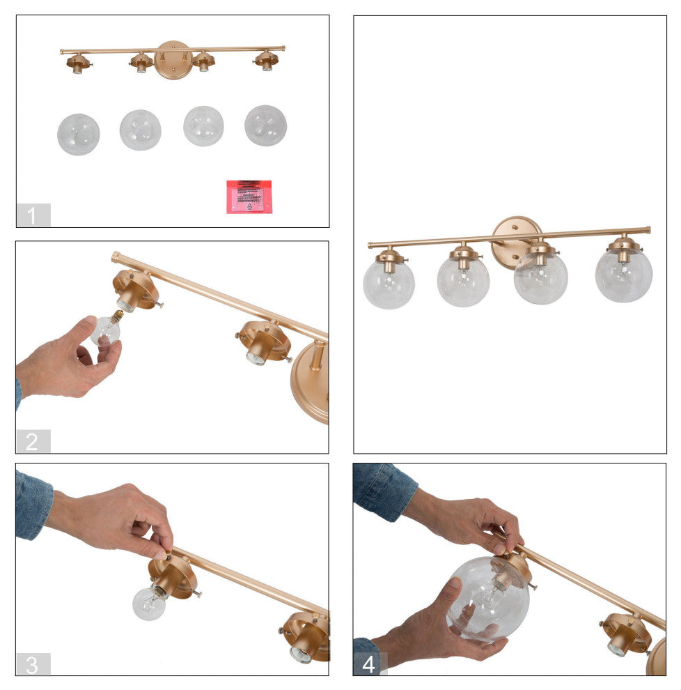 LALUZ 4-Light Matte Gold and Seeded Glass Modern Bathroom Vanity Light