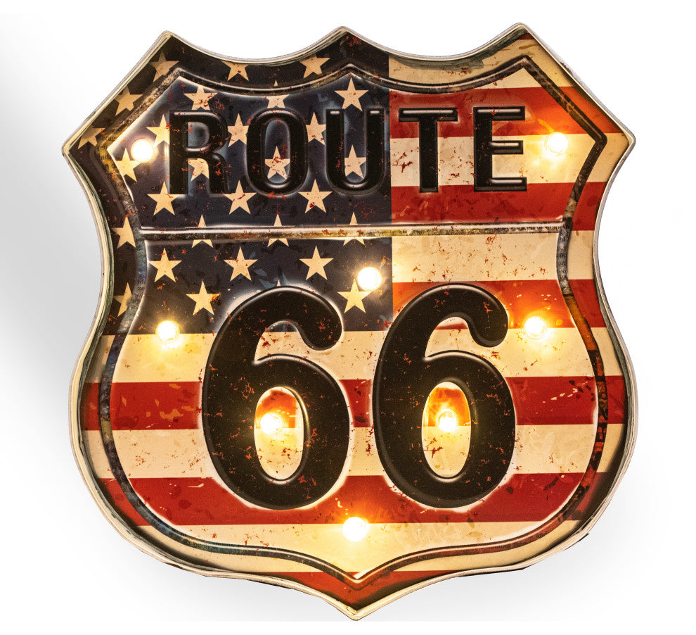 Route 66 Led Lit Metal Wall Decor