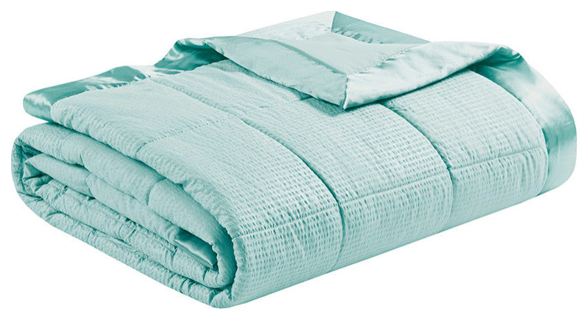 Madison Park Cambria Oversized Down Alternative Blanket With Satin Trim, Aqua