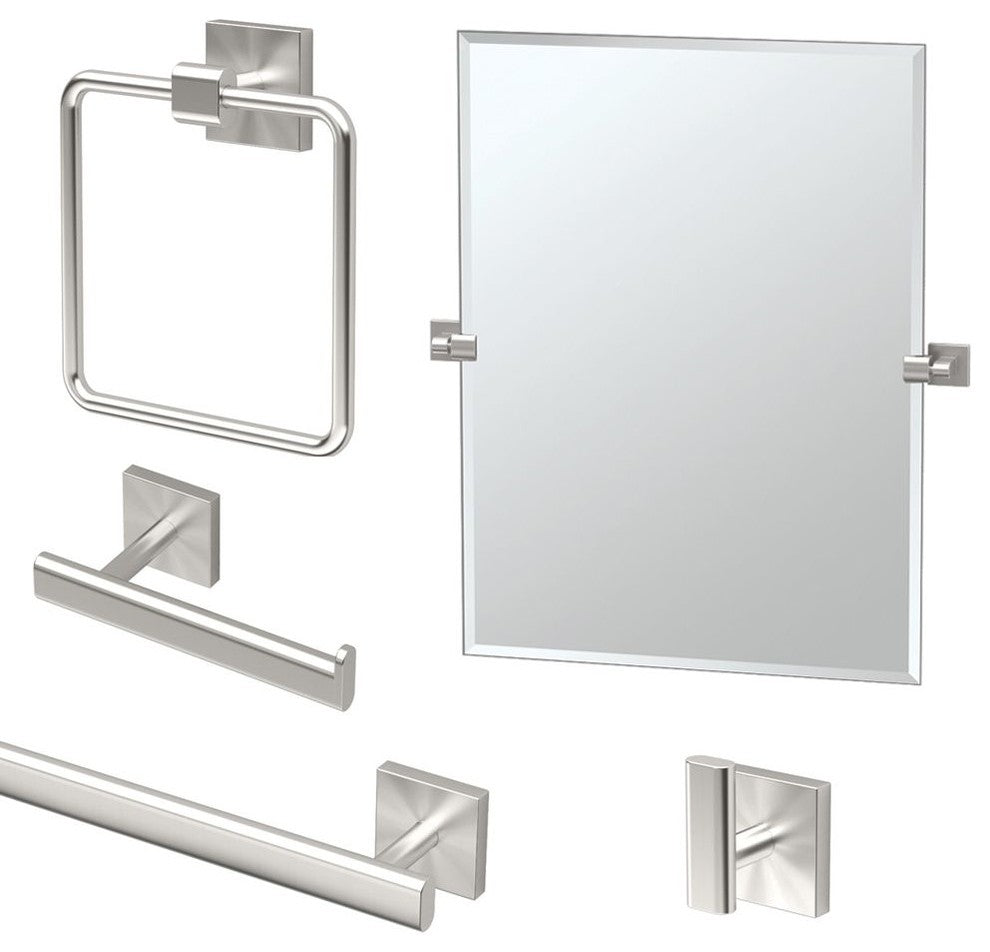 Gatco Elevate 5-Piece Bathroom Accessory Kit With Mirror, Satin Nickel