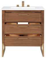 Markham 30" Single Bathroom Vanity Set, Walnut/Satin Brass, Quartz Countertop
