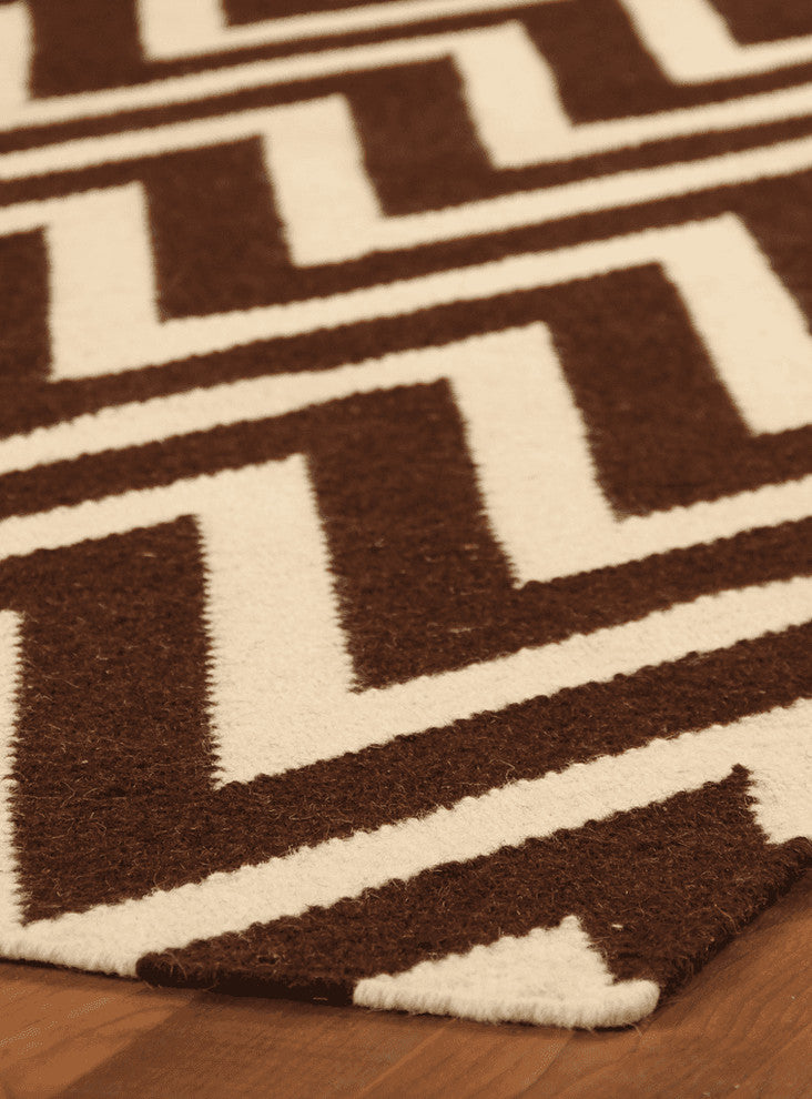 Corina Chevron Dhurrie Rug, Brown, 5''x8''