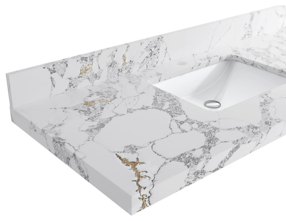 Paris 36" Right Offset Bathroom Vanity, Blue Heather 2" Calacatta Poannazo