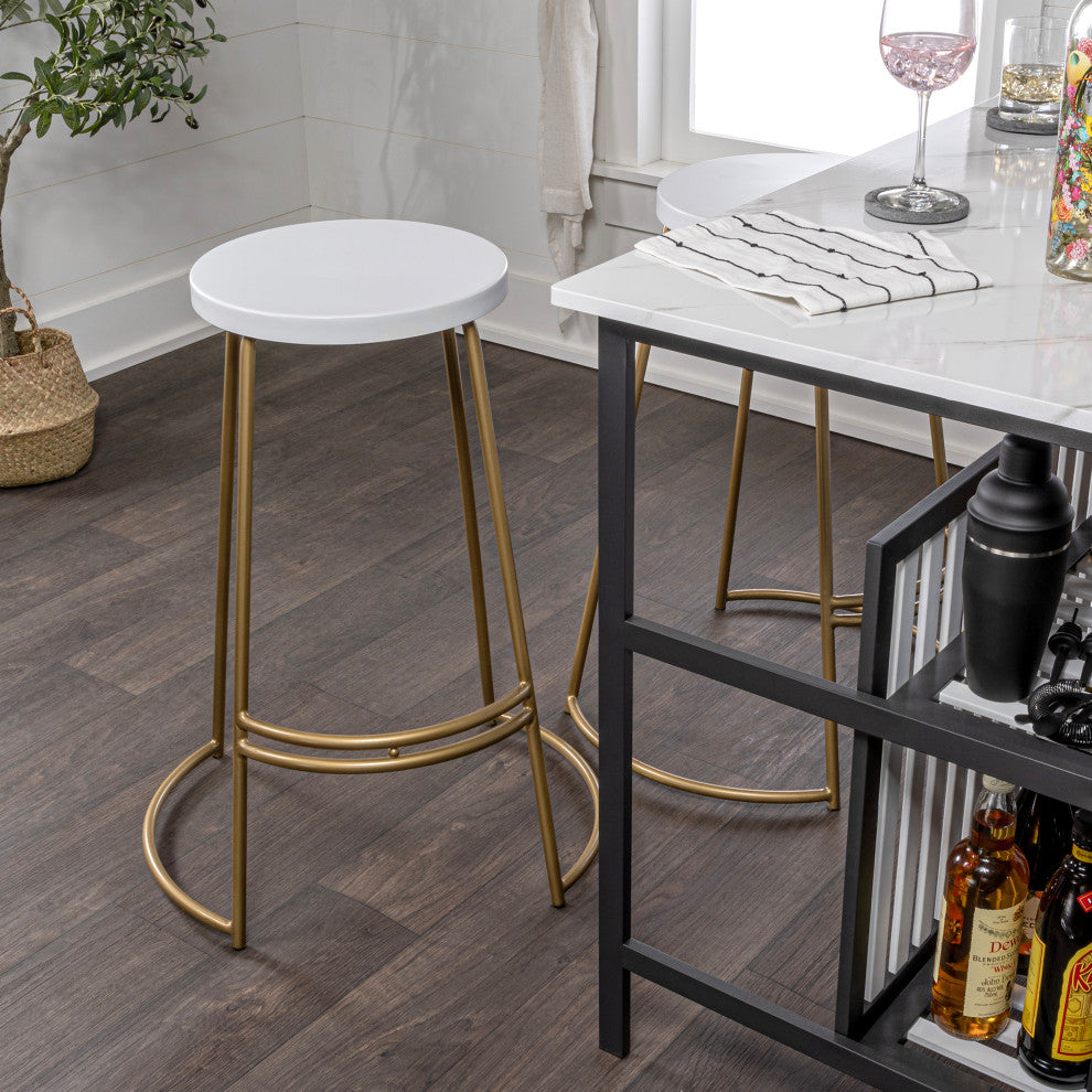 Hula Modern Designer Iron Curved Backless Bar Stool, White