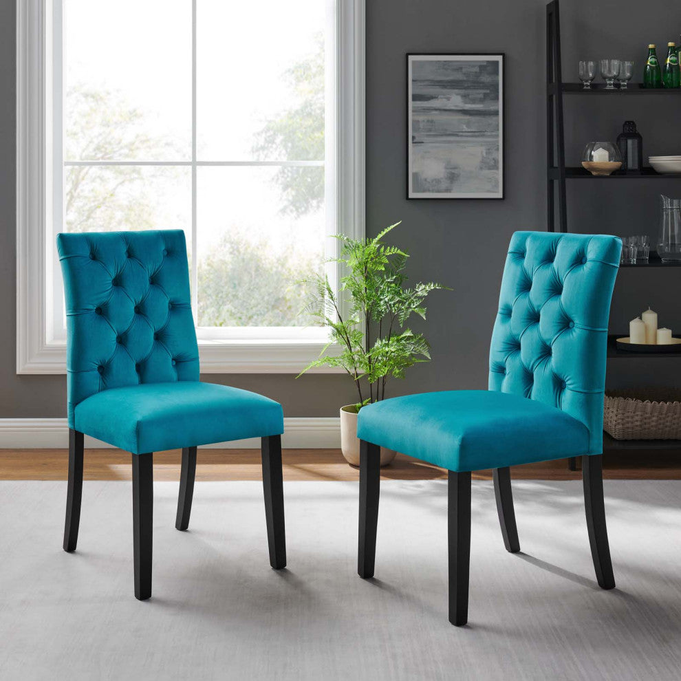 Side Dining Chair, Set of 2, Blue, Velvet, Modern, Cafe Bistro Hospitality