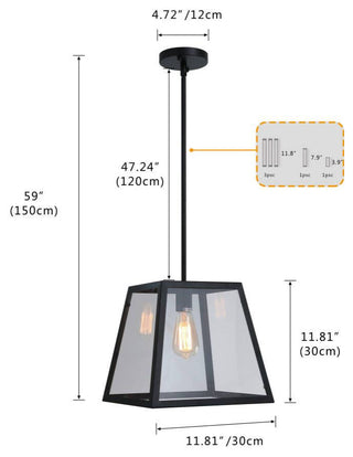 1-Light Glass Shade Modern Linear Hanging Pendant Lighting Chandelier, Black