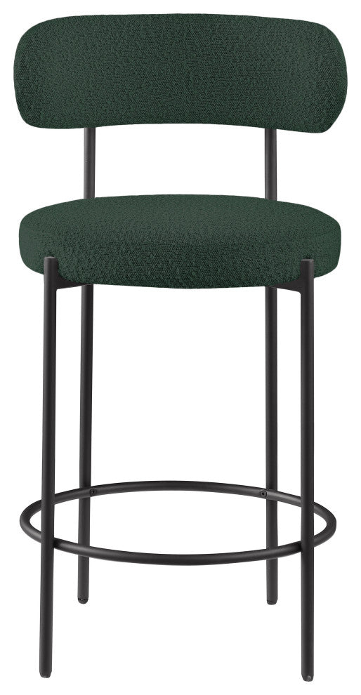 Beacon Upholstered Stool, Set of 2, Green, Matte Black Finish, Boucle Fabric