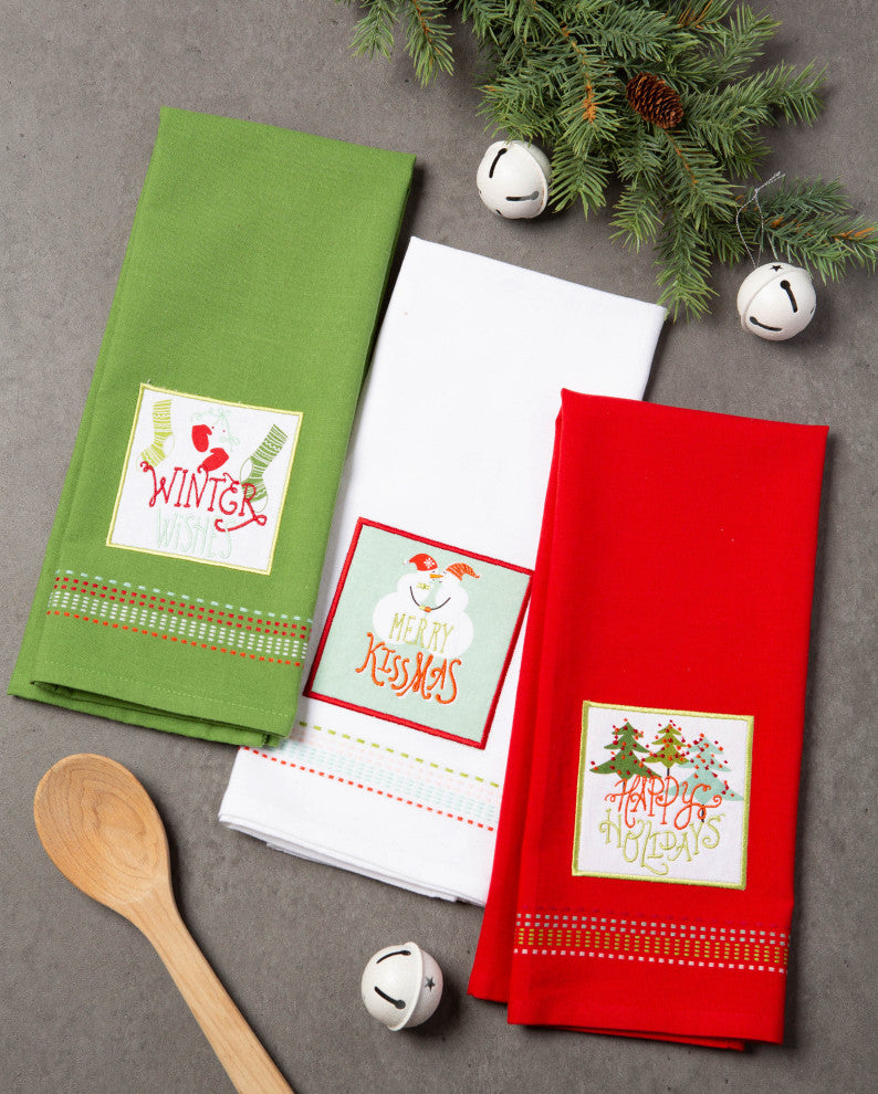 Assorted Cozy Christmas Embellished Dishtowel, Set Of 3