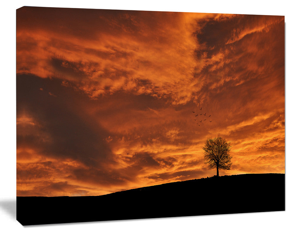 Lonely Tree under Brown Sky, Landscape Canvas Art Print, 20"x12"