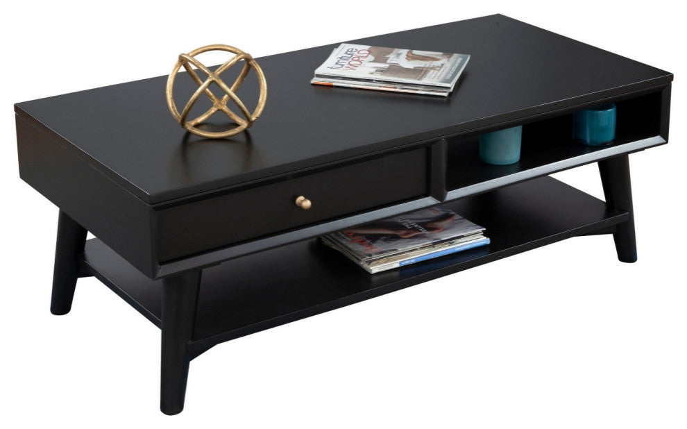 Benzara BM261879 Coffee Table With 1 Drawer and Open Shelf, Black