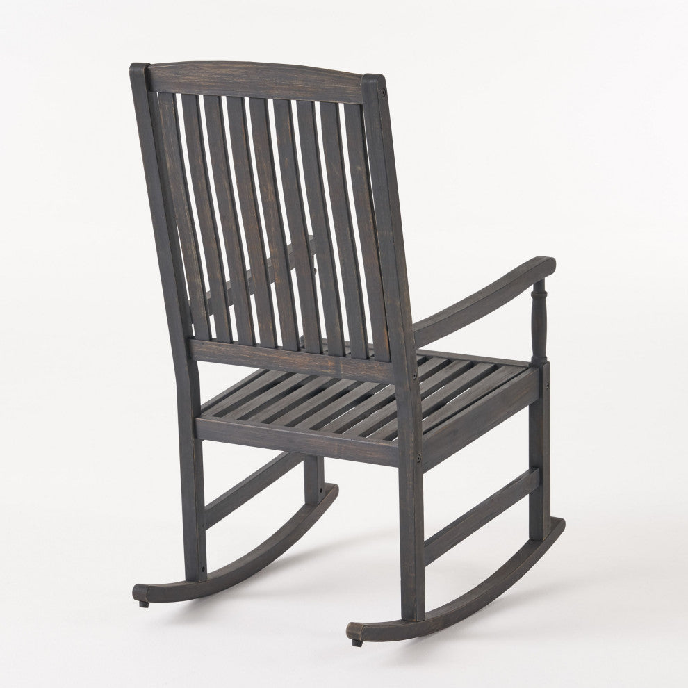 Myrna Outdoor Acacia Wood Rocking Chair, Dark Gray Finish