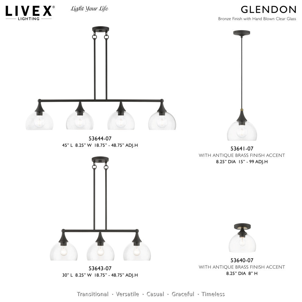 3 Light Bronze Linear Chandelier