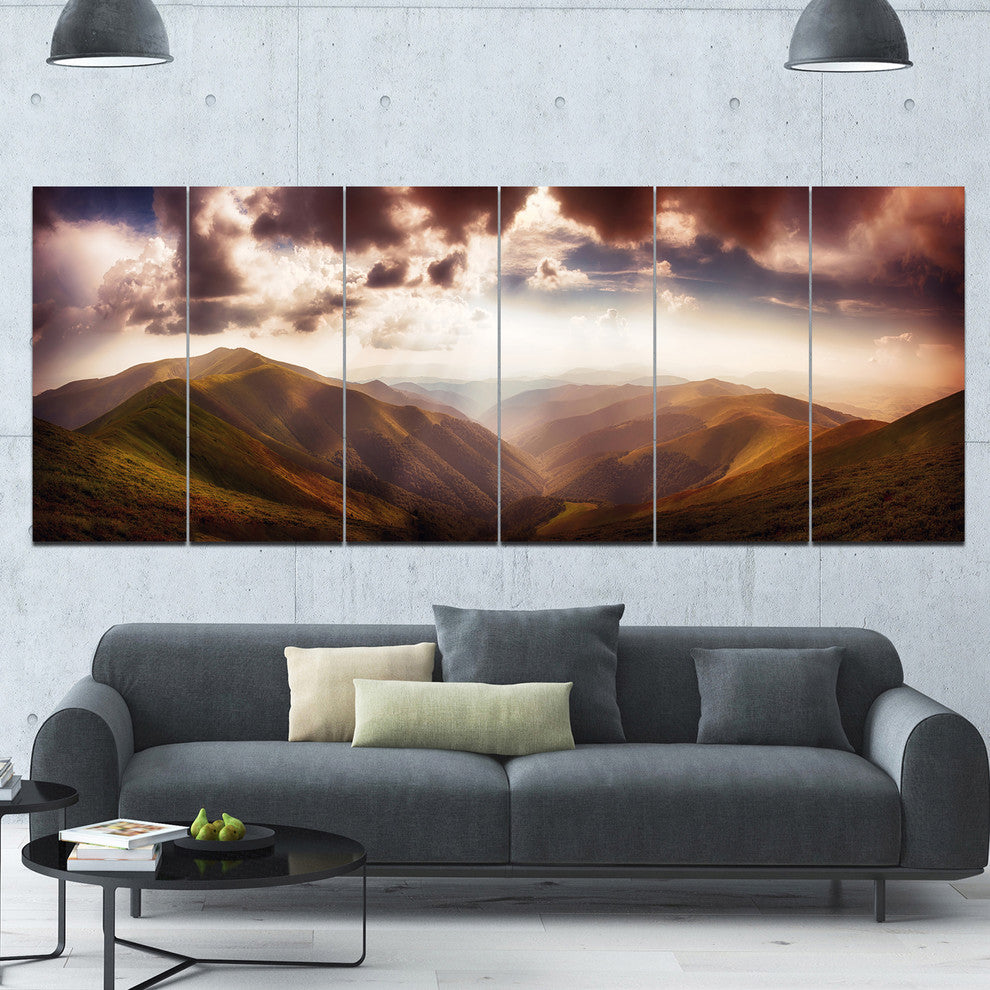 Polonina Borzava Panorama, Landscape Canvas Art Print, 70"x28", 6 Panels