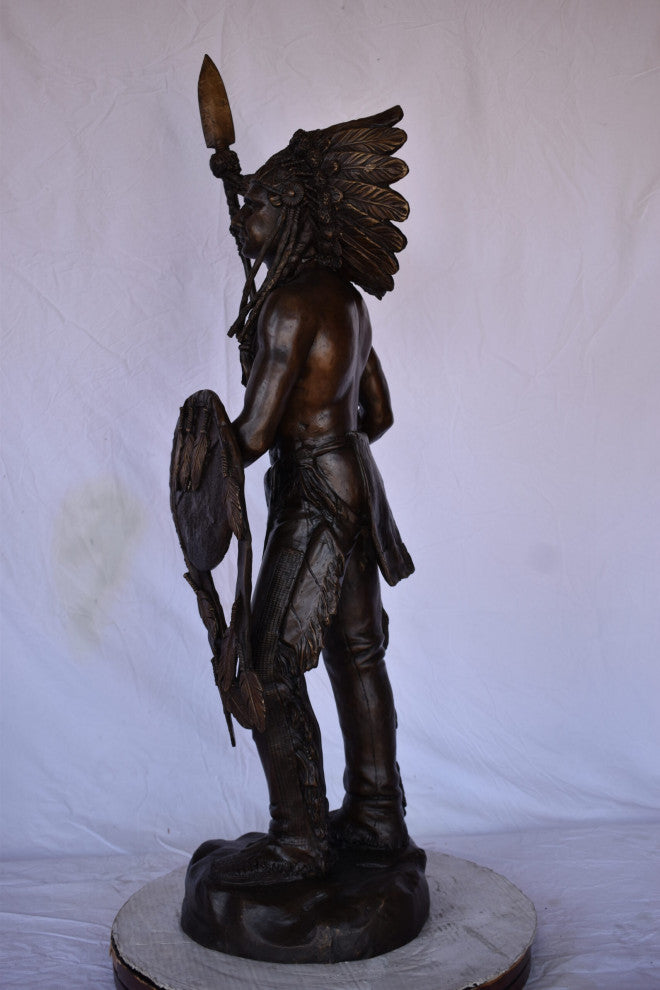 Indian Chief Made of Very Detailed Bronze Statue Size: 24"L x 18"W x 53"H.