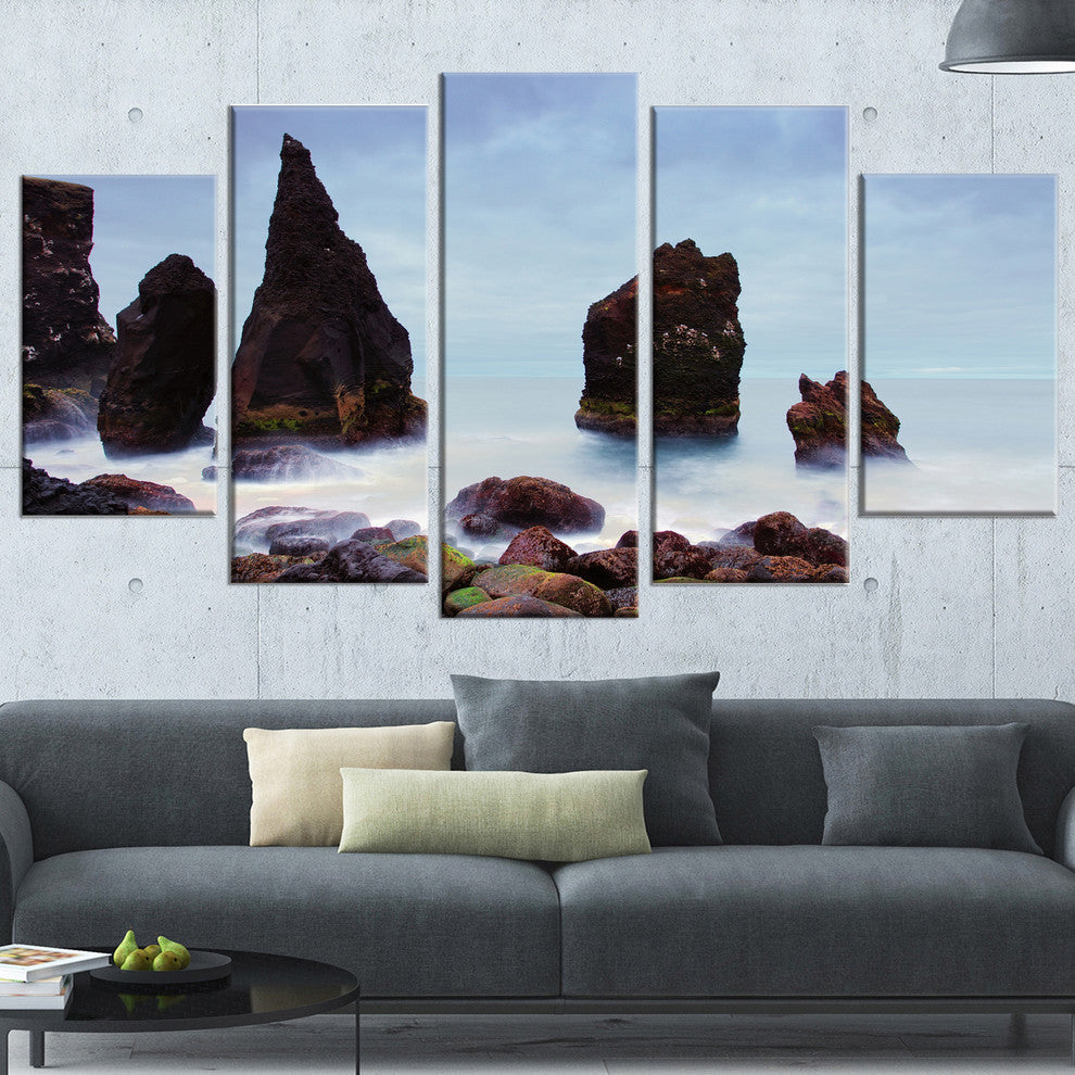 "Sharp Rocky Coastline Raykjanes" Wall Art, 60"x32", 5-Panels