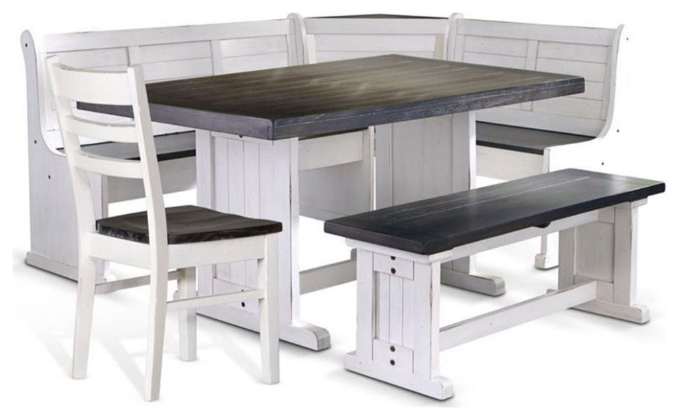 Cooper 4 Farmhouse Piece Wood Breakfast Nook Set in White/Brown