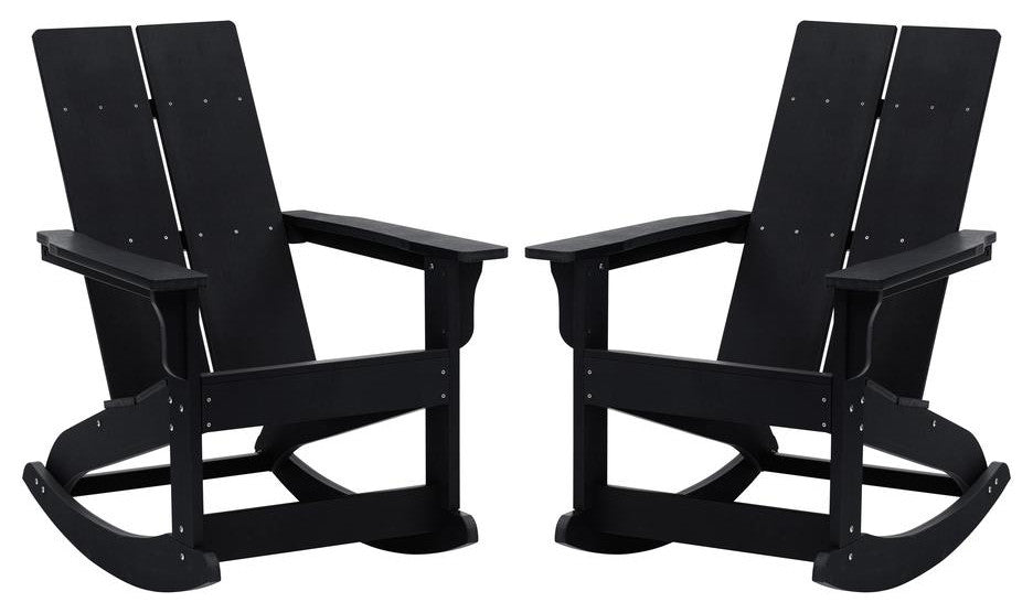 Finn Set of 2 Outdoor Rocking Adirondack Chair-Rust Resistant Hardware, Black