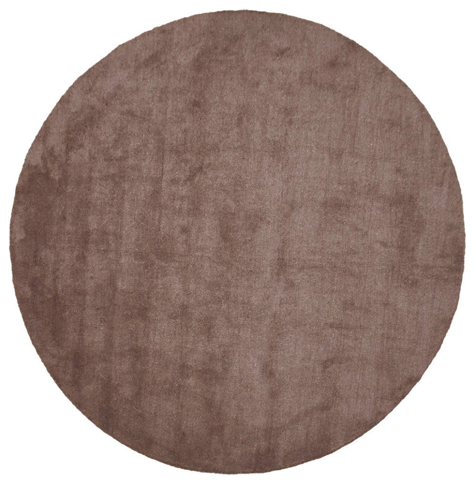 Hand Knotted Loom Silk Mix Area Rug Solid Light Brown, [Round] 8'x8'