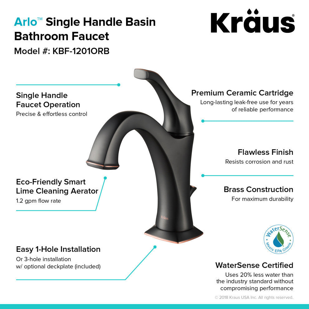 Elavo Square Ceramic Vessel Sink, Bathroom Arlo Faucet, Drain, Oil Rub Bronze