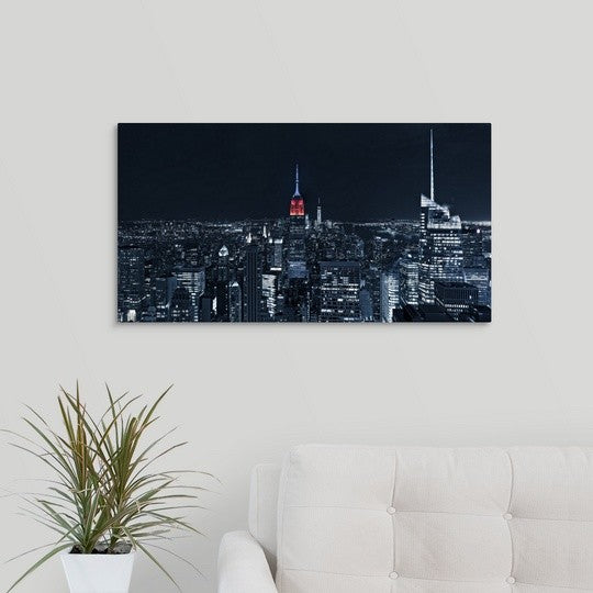 "Blue Empire by Night" Wrapped Canvas Art Print, 30"x16"x1.5"