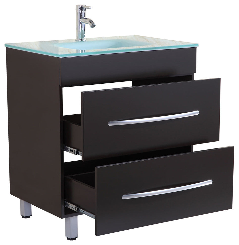 Style 4, 30"W Black Vanity Sink Base Cabinet, Mirror, LV4-30B