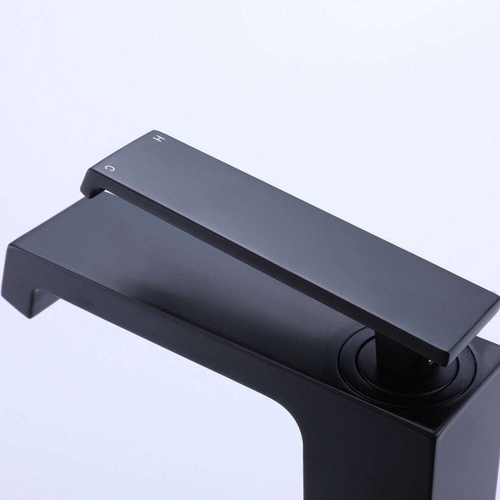 Deck Mounted Single Hole Bathroom Sink Faucet, Matte Black