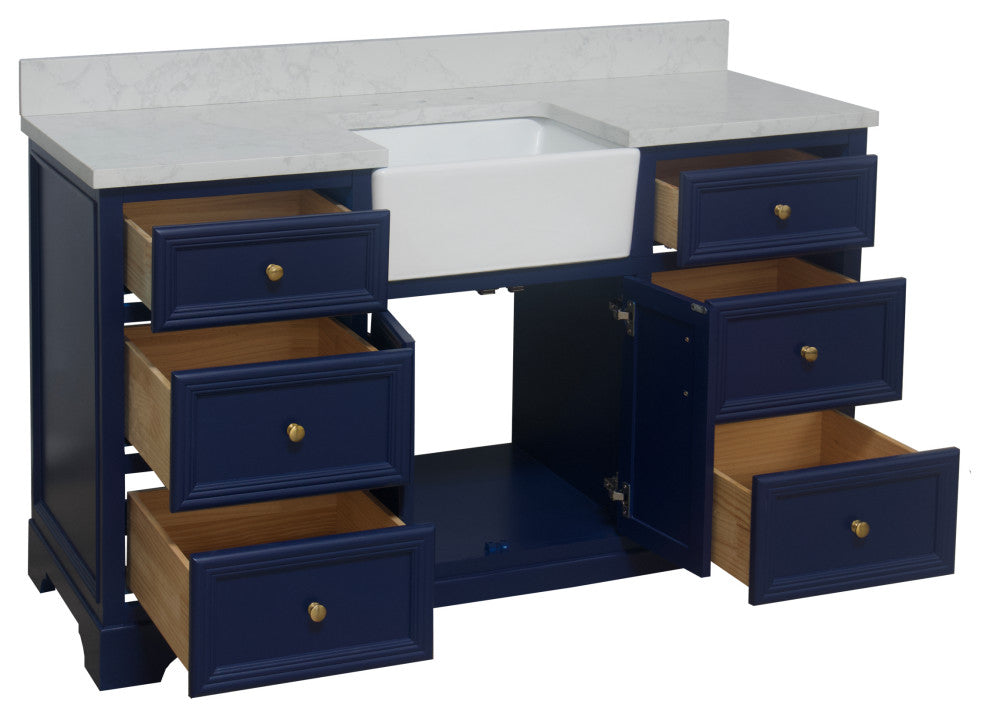 Zelda 60" Bathroom Vanity, Royal Blue, Engineered Carrara, Single