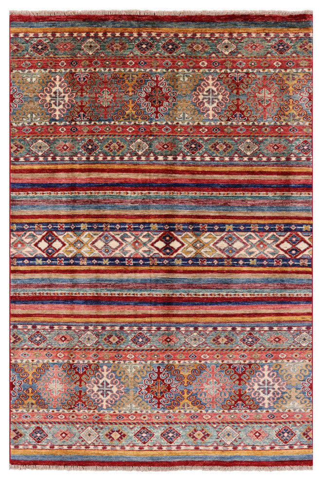 4' 0" X 6' 1" Handmade Super Kazak Khorjin Wool Rug - Q12310