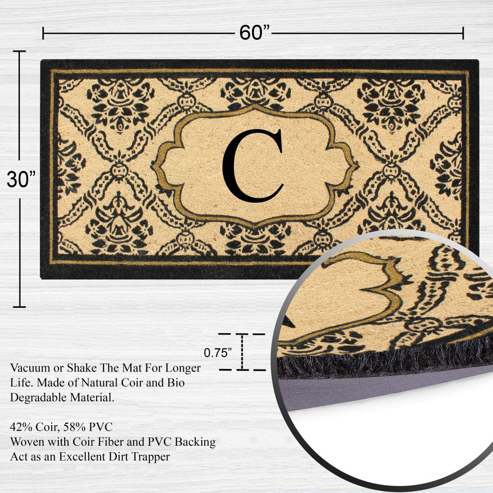 A1HC  Uriel Treated Coir Entry Monogrammed Double Doormat, 60"x30", X-Large, C
