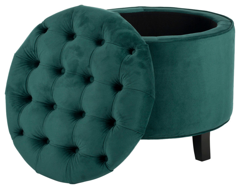 Safavieh Amelia Tufted Storage Ottoman, Marine Cotton/Espresso