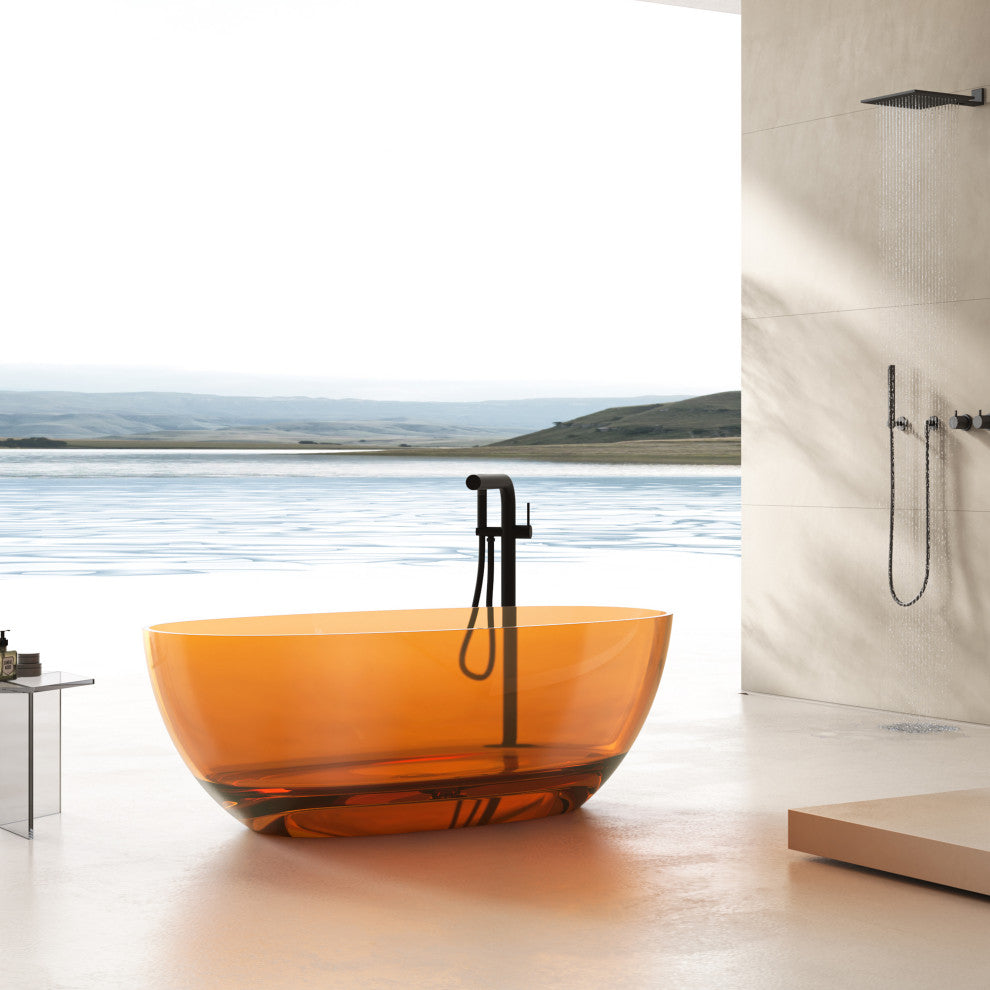 Vanity Art Freestanding Soaking Stone Resin Bathtub, Pure Resin Coffee, Small