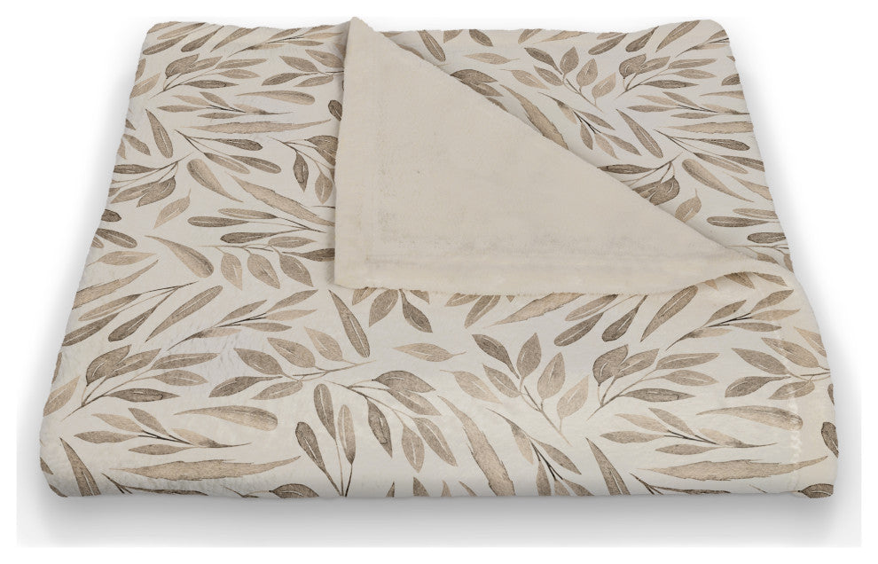 Greige Leaves 50x60 Coral Fleece Blanket