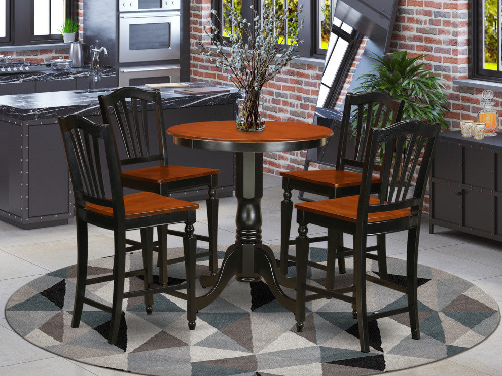 Edch5-Blk-W 5 Pc Counter Height Pub Set -Pub Table And 4 Bar Stools