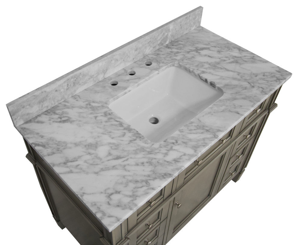 Hailey 42" Bathroom Vanity, Weathered Gray, Carrara Marble