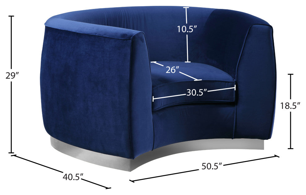 Julian Velvet Upholstered Chair, Navy, Chrome Base