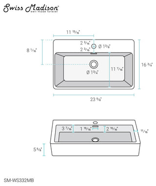 Claire 24" Rectangle Wall-Mount Bathroom Sink, Matte Black