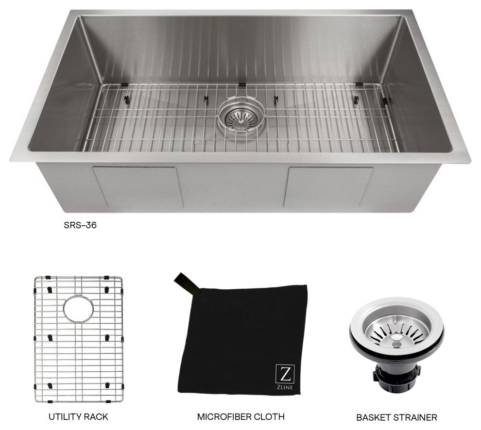 ZLINE Undermount Single Bowl Sink in Stainless Steel with Bottom Grid