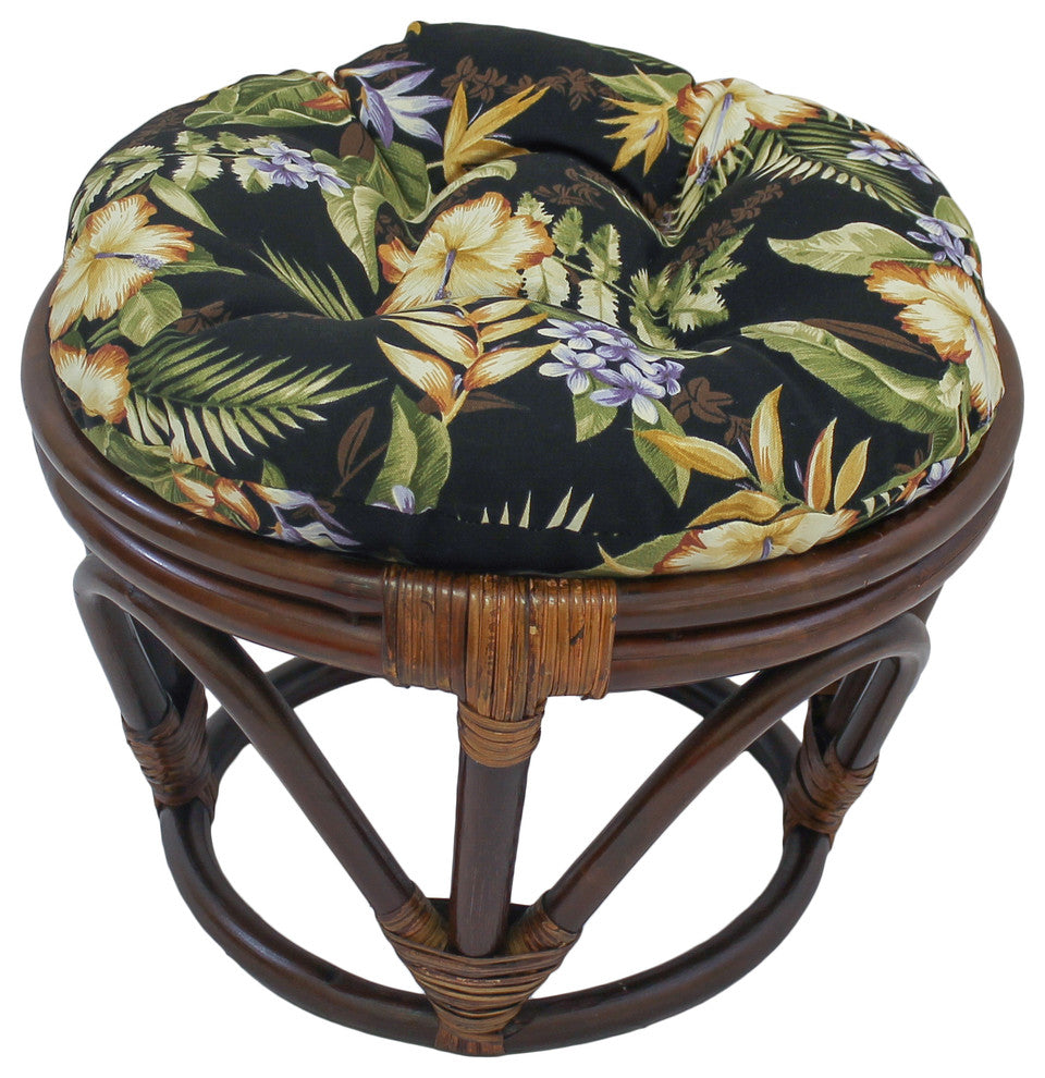 18" Round Spun Polyester Tufted Footstool Cushion, Freeport Ebony