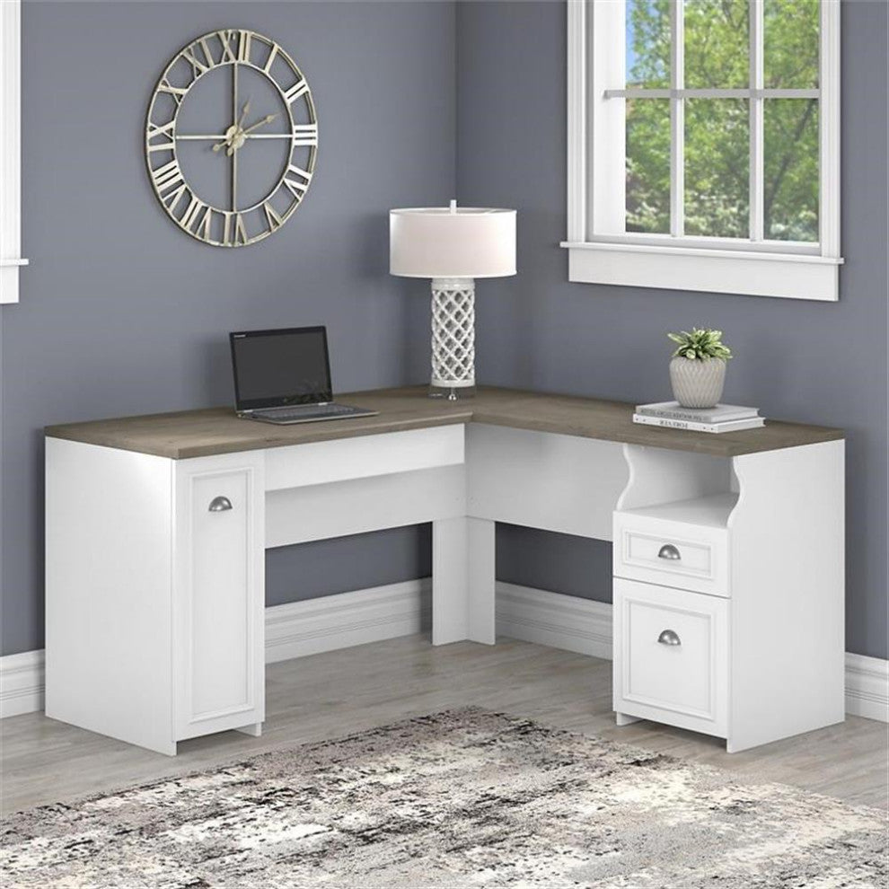 Fairview 60W L Shaped Desk in Pure White and Shiplap Gray - Engineered Wood