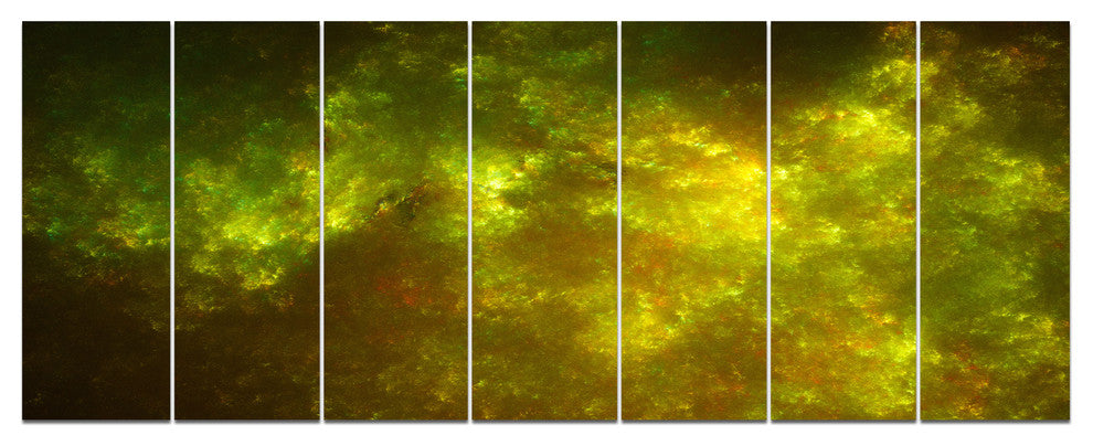Clear Golden Starry Fractal Sky, Abstract Canvas Art Print, 83"x32", 7 Panels