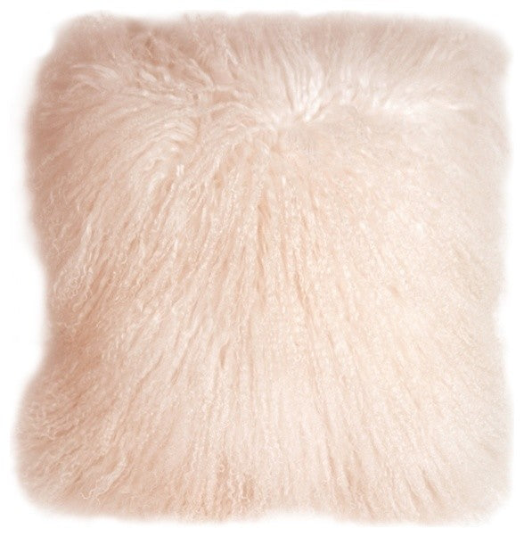 Genuine Mongolian Sheepskin Throw Pillow with Insert (16+ Colors), Pastel Pink