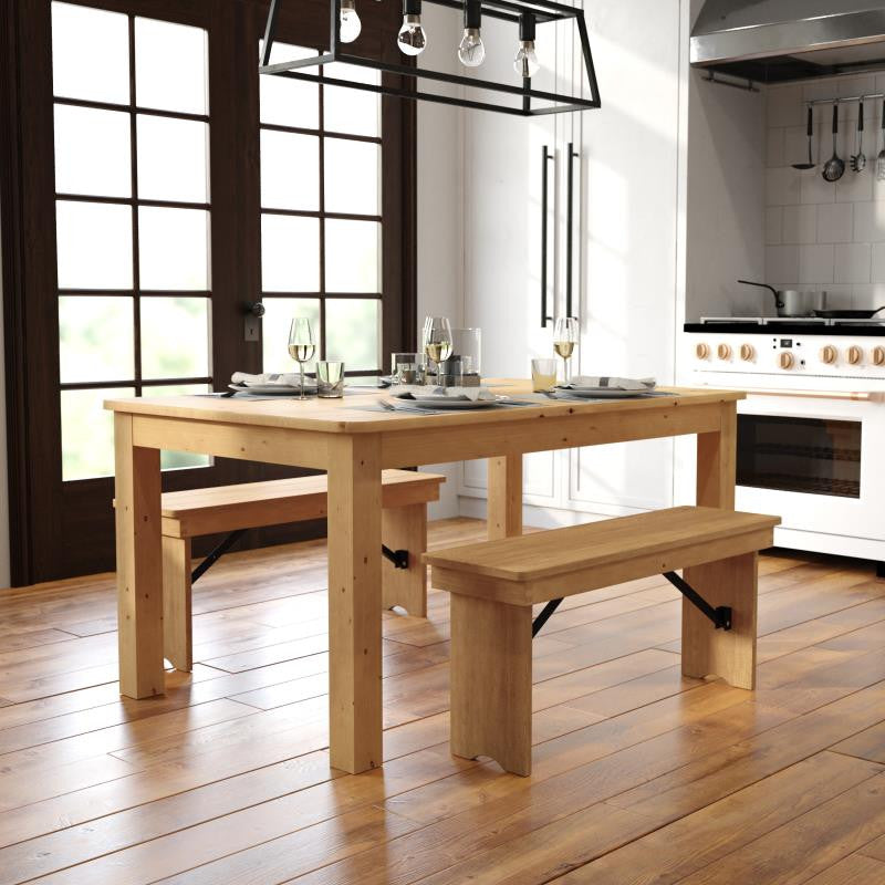 60" x 38" Rectangular Solid Pine Farm Dining Table, Light Natural