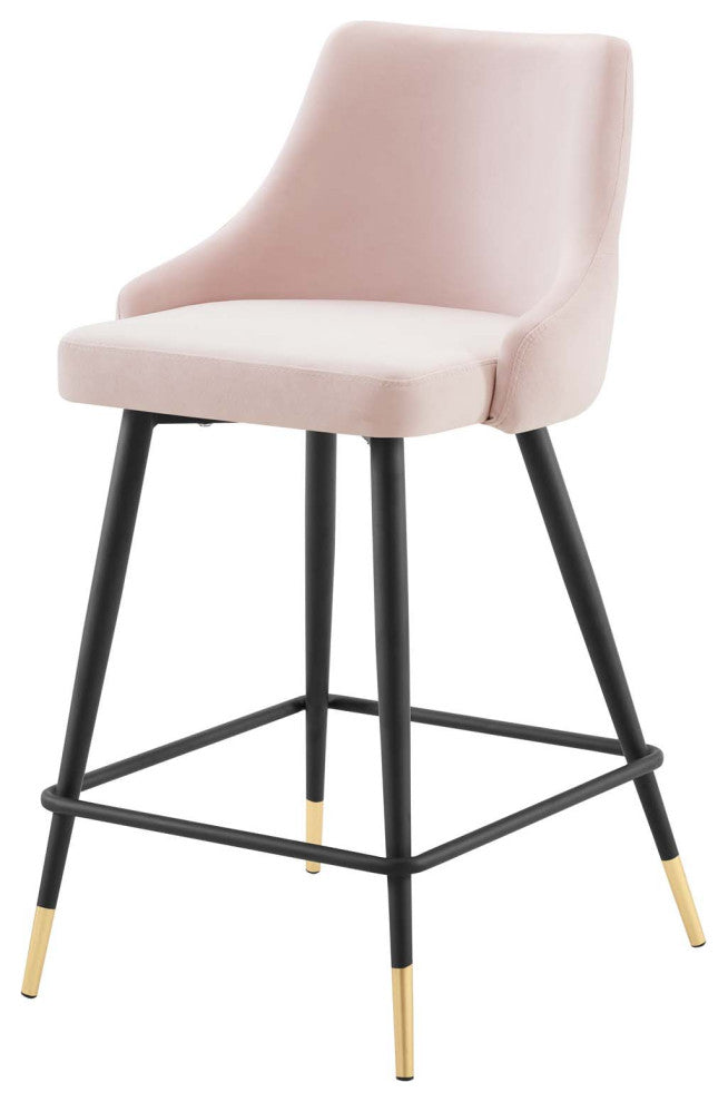 Counter Stool Chair, Set of 2, Velvet, Pink, Modern, Bar Cafe Bistro Restaurant