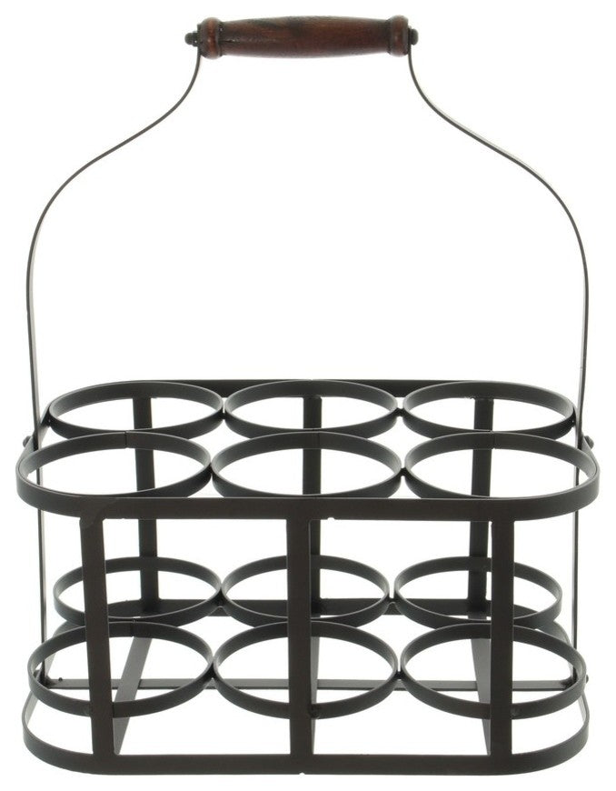 6-Bottle Metal Rack Basket Caddy Holder With Wood Handle