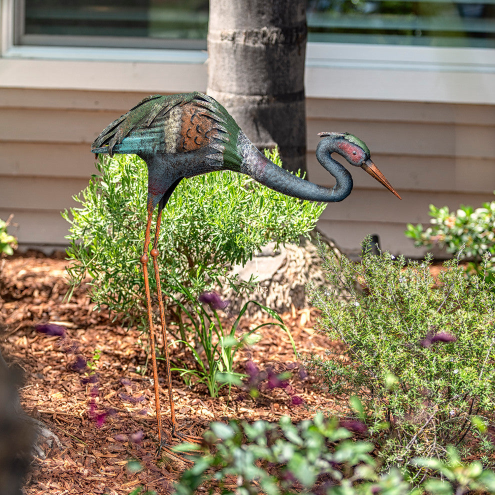 Alpine Crane Stake Statue, 31" Tall