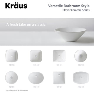 Elavo Ceramic Square Semi-Recessed White Sink, PU Drain Chrome