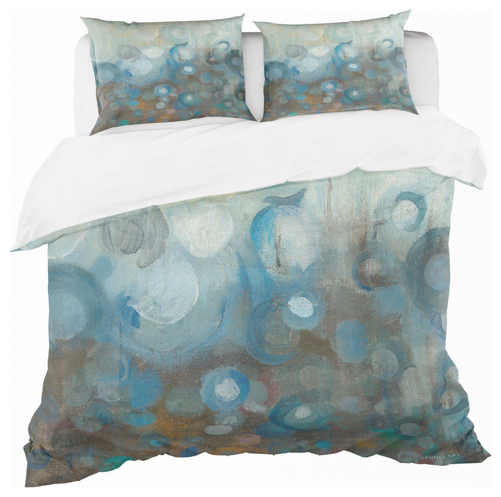 Blue and Bronze Dots On Glass I Duvet Cover Set, Twin